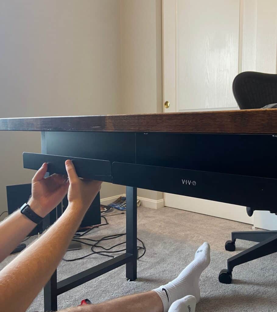 cable management for DIY butcher block desk for your home office