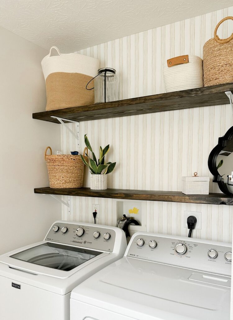 Cheap DIY Laundry Room Shelves - Featured Image