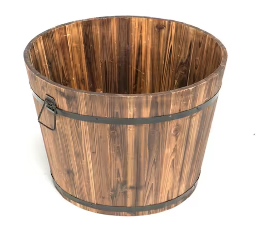 23 in. Dia x 17 in. H Brown Wooden Large Round Whiskey Barrel Planter