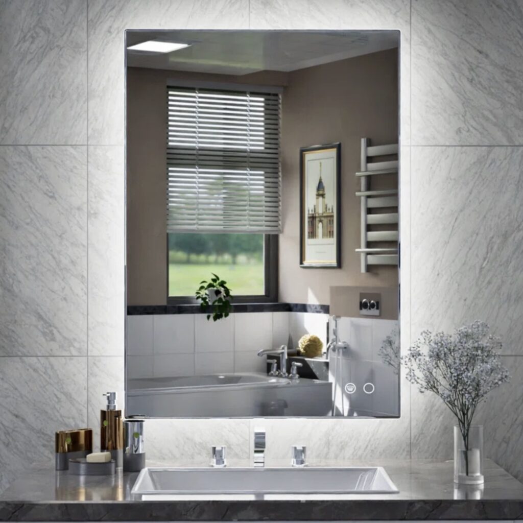 Frameless - wall-mounted lighted vanity mirrors