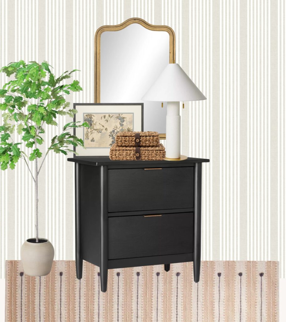 Nightstand decoration with a large mirror to make a bedroom feel spacious and stylish.