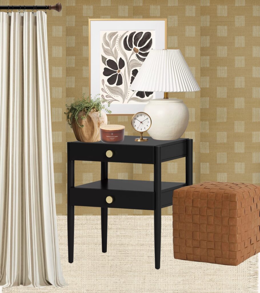 Decorating nightstands with artwork, plants, and candles for a personalized and cozy bedroom design.