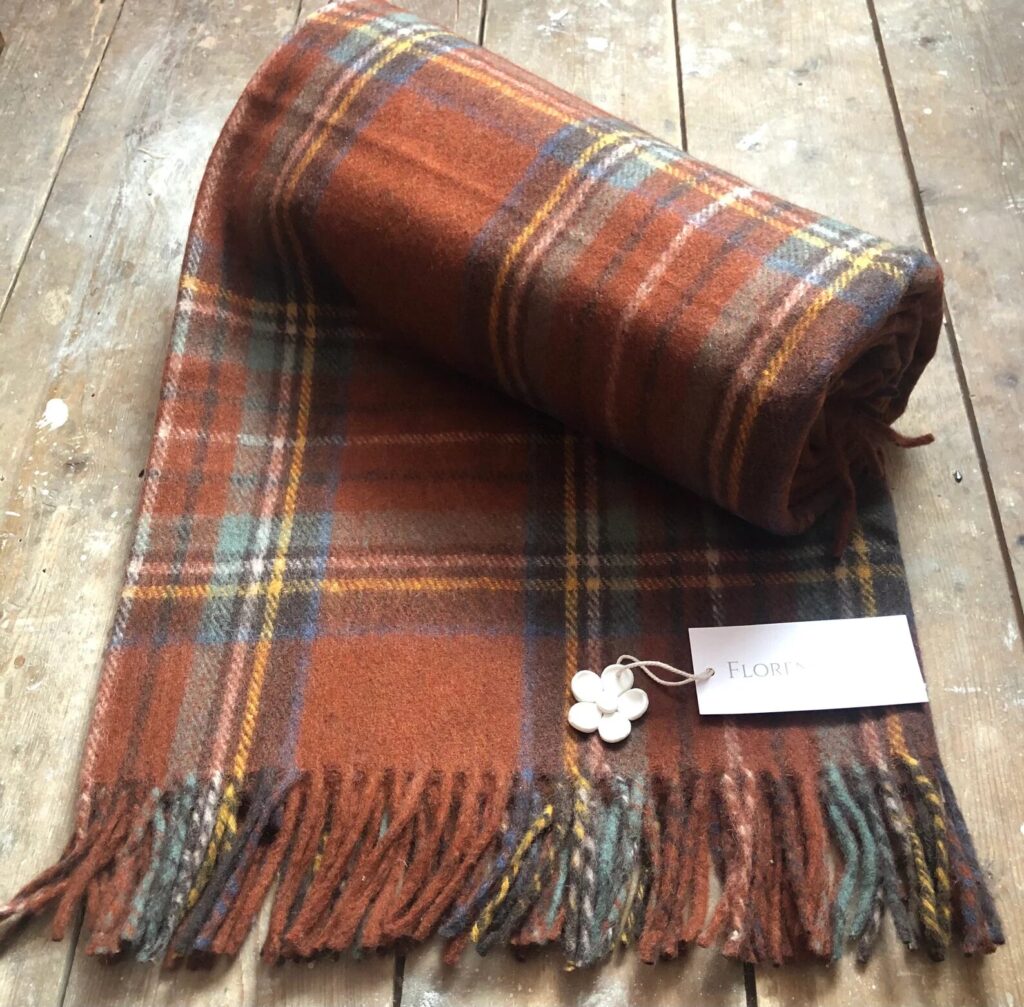 Beautiful soft rust coloured Stewart Royal Antique Tartan check Blanket/Throw